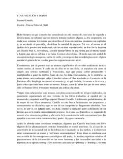 COMUNICACIÓN Y PODER Manuel Castells. Madrid: Alianza