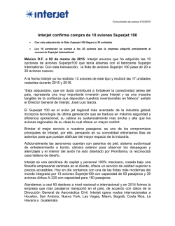 Interjet confirma compra de 10 aviones Superjet 100