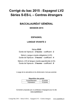 Corrigé du bac S-ES-L Espagnol LV2 2015 - Centres