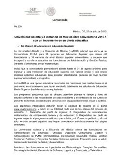 Universidad Abierta y a Distancia de México abre convocatoria