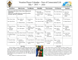 Vocation Prayer Calendar—Year of Consecrated Life July + 2015 +