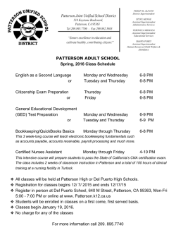 PATTERSON ADULT SCHOOL Spring, 2016 Class Schedule