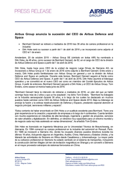 Airbus Group anuncia la sucesión del CEO de Airbus Defence and