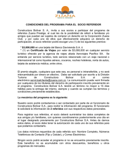 CONDICIONES DEL PROGRAMA PARA EL SOCIO REFERIDOR