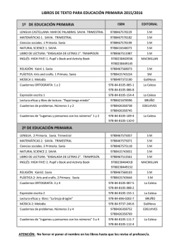 LIBROS DE TEXTO PARA EDUCACIÓN PRIMARIA 2015/2016 1º