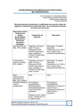 Antimicrobianos recomendados en infecciones multirresistentes.