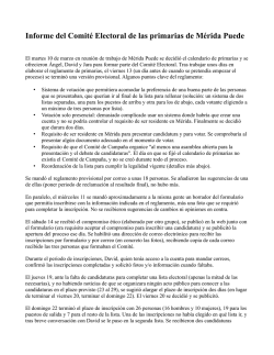 Informe del Comité Electoral de las primarias de Mérida Puede