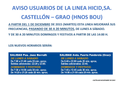 AVISO USUARIOS DE LA LINEA HICID,SA. CASTELLÓN – GRAO