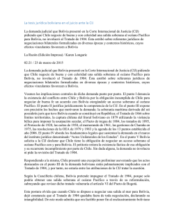 La tesis jurídica boliviana en el juicio ante la CIJ