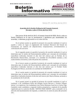 Boletín 075 del 30 de abril de 2015. Acuerdos de la Sesión