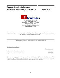 Reporte Anual de la Emisora Farmacias Benavides, S.A.B. de C.V.