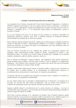 Boletín de Prensa: Nº 0234 21/08/2015 Ecuador es uno de los que