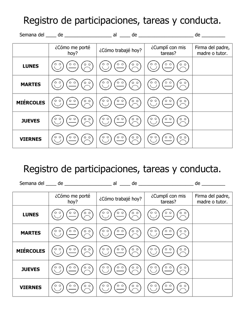 Registro De Participaciones Tareas Y Conducta Registro De 3433