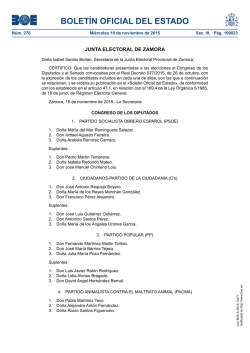 Lista de candidaturas presentada en la Junta Electoral de Zamora