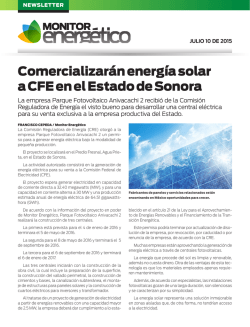Comercializarán energía solar a CFE en el Estado de Sonora