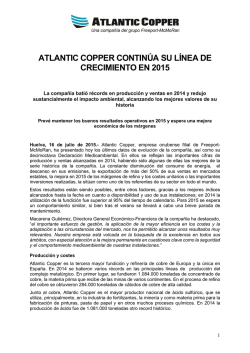 Atlantic Copper alcanza una facturación en 2013 de 1