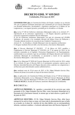 DECRETO EDIL N° 035/2015 - Gobierno Autónomo Municipal de
