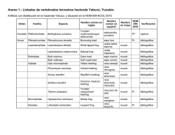 Anexo 1.- Listados de vertebrados terrestres hacienda Yabucú