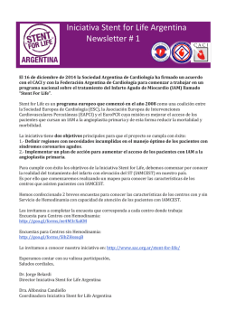 Iniciativa Stent for Life Argentina Newsletter # 1