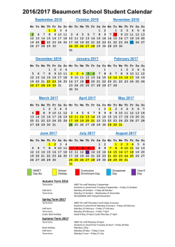 2016/2017 Beaumont School Student Calendar