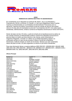 Cuentas Abandonadas enviada al Banco Central al 30-06-2015