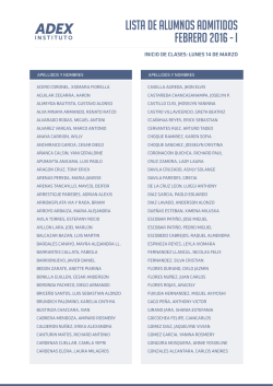 Lista de alumnos admitidos 2016 - Febrero