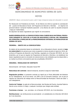 Bases convocatoria - Diputación de Cáceres