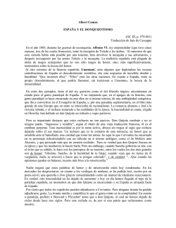 Albert Camus ESPAÑA Y EL DONQUIJOTISMO (OC III, p. 979