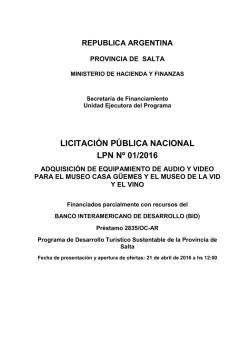 Pliego LPN 01/16 - Gobierno de la Provincia de Salta