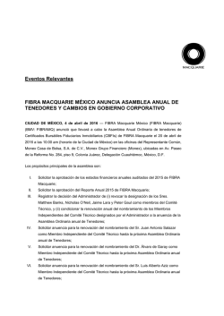 Eventos Relevantes FIBRA MACQUARIE MÉXICO ANUNCIA