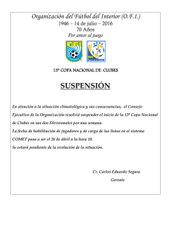 Nacional de Clubes 2016 - Comunicado Suspensión