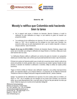 Moody`s ratifica que Colombia está haciendo bien la