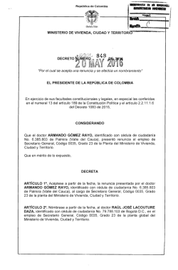 decreto 848 del 20 de mayo de 2016