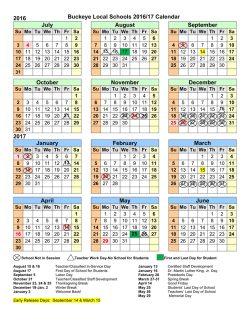 Buckeye Local Schools 2016/17 Calendar 2016 July August