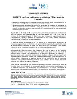 MOODY`S confirmó calificación crediticia de TGI en grado de inversión