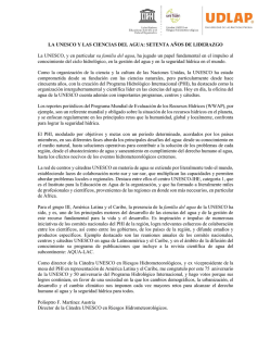 Mensaje de la Cátedra Unesco en Riesgos Hidrometeorológicos.