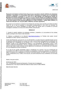Resolución del Instituto de Salud Carlos III por la que se aprueba la