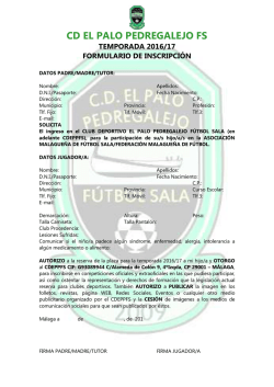 Inscripción 2016 2017 - Club Deportivo El Palo Pedregalejo Futbol
