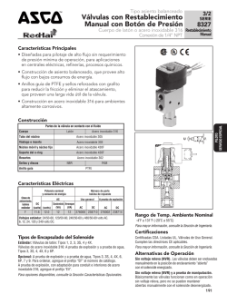 Válvula Solenoide Serie 8327 con Restablecimiento Manual. ASCO