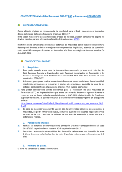 CONVOCATORIA Movilidad Erasmus+ 2016-17 PAS y