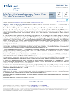Transnet Feller Rate confirma las clasificaciones de Transnet S.A.