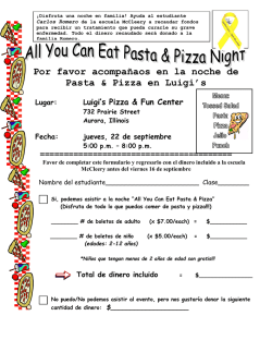 Por favor acompañaos en la noche de Pasta & Pizza en Luigi`s Lugar