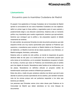 Llamamiento Encuentro para la Asamblea Ciudadana de Madrid