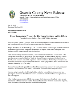 Osceola County News Release - City of St. Cloud, Florida