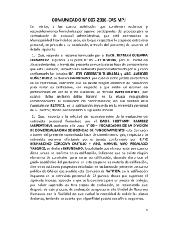 comunicado n° 007-2016-cas-mpj - Municipalidad Provincial de Jaén