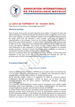 La Lettre de l`AIPRAM N° 10 - Octobre 2016.
