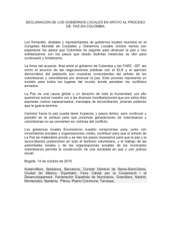 DECLARACION DE LOS GOBIERNOS LOCALES EN APOYO AL