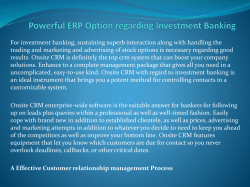 Powerful ERP Option regarding Investment Banking
