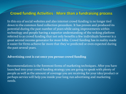 Crowd funding Activities - More than a fundraising process