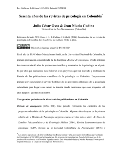 Sesenta años de las revistas de psicología en Colombia Julio César